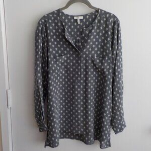 Joie Blouse - Grey White Long Sleeve - 100% Silk (609)